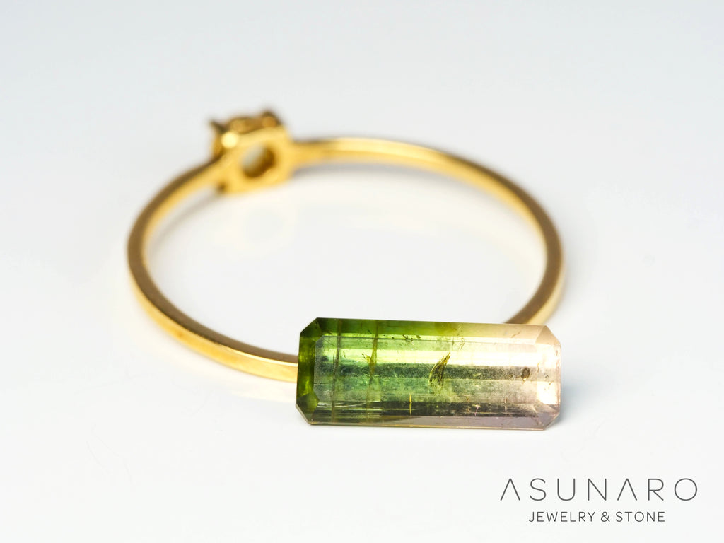 桜餅バイカラードトルマリン　エメラルドカット　アフガニスタン産　1.29ct【250203-2725】