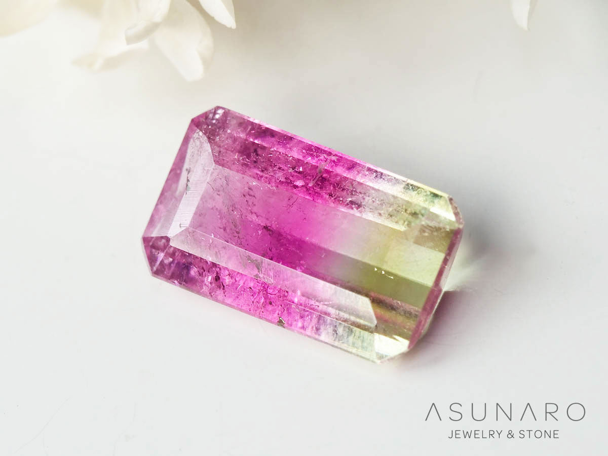 桜餅バイカラートルマリン 　エメラルドカット　アフガニスタン産 　1.00ct【250205-2750】