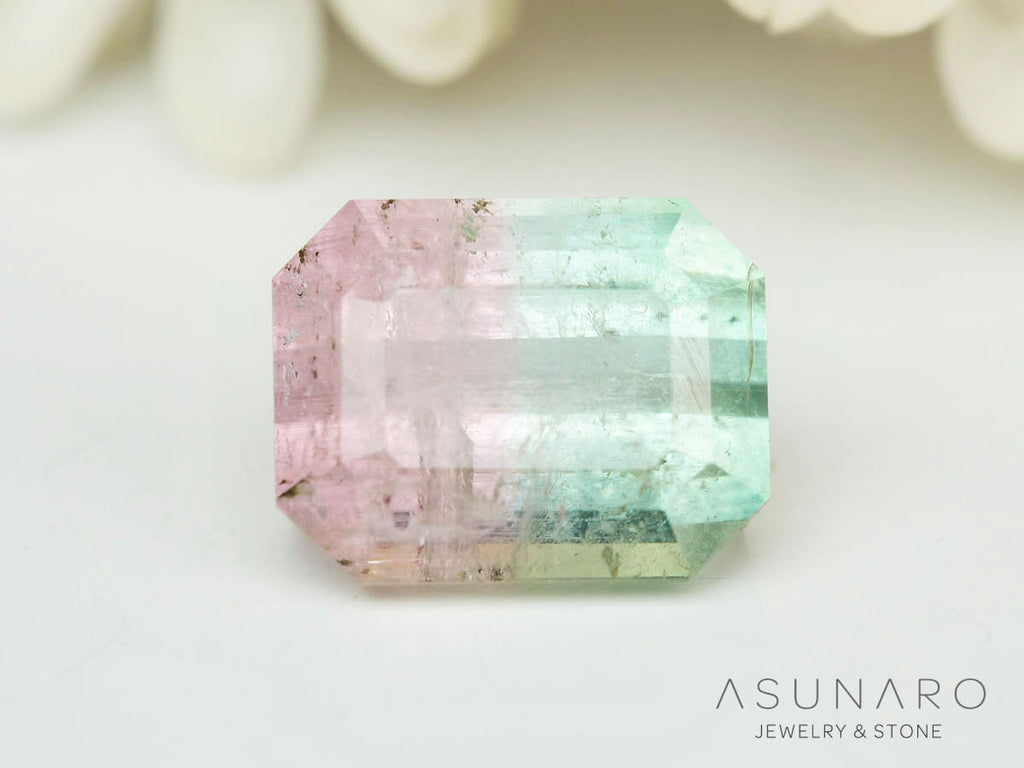 桜餅バイカラートルマリン 　エメラルドカット　アフガニスタン産 　0.67ct【250205-2752】