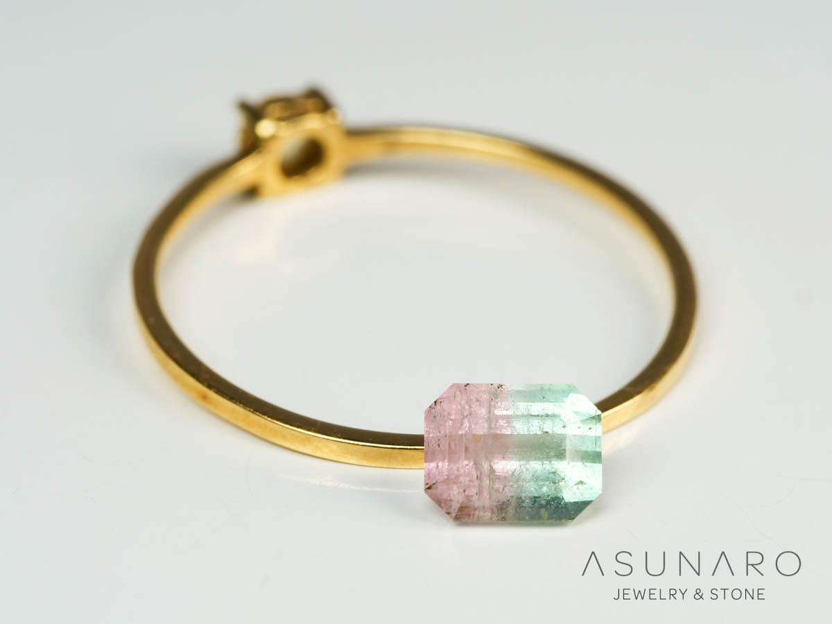 桜餅バイカラートルマリン 　エメラルドカット　アフガニスタン産 　0.67ct【250205-2752】