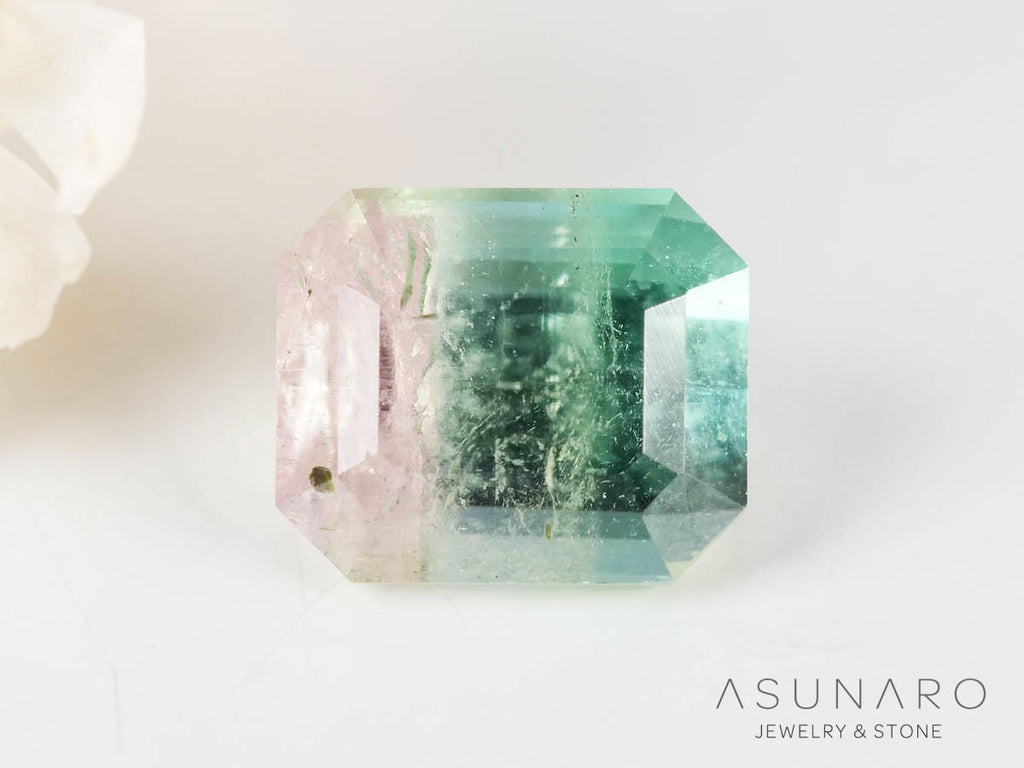 桜餅バイカラートルマリン 　エメラルドカット　アフガニスタン産 　0.69ct【250205-2753】