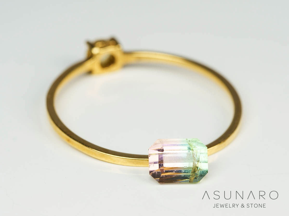 桜餅バイカラートルマリン 　エメラルドカット　アフガニスタン産 　0.59ct【250205-2754】