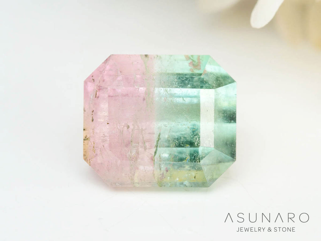 桜餅バイカラートルマリン 　エメラルドカット　アフガニスタン産 　1.17ct【250205-2755】
