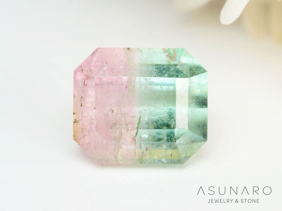 桜餅バイカラートルマリン 　エメラルドカット　アフガニスタン産 　1.17ct【250205-2755】