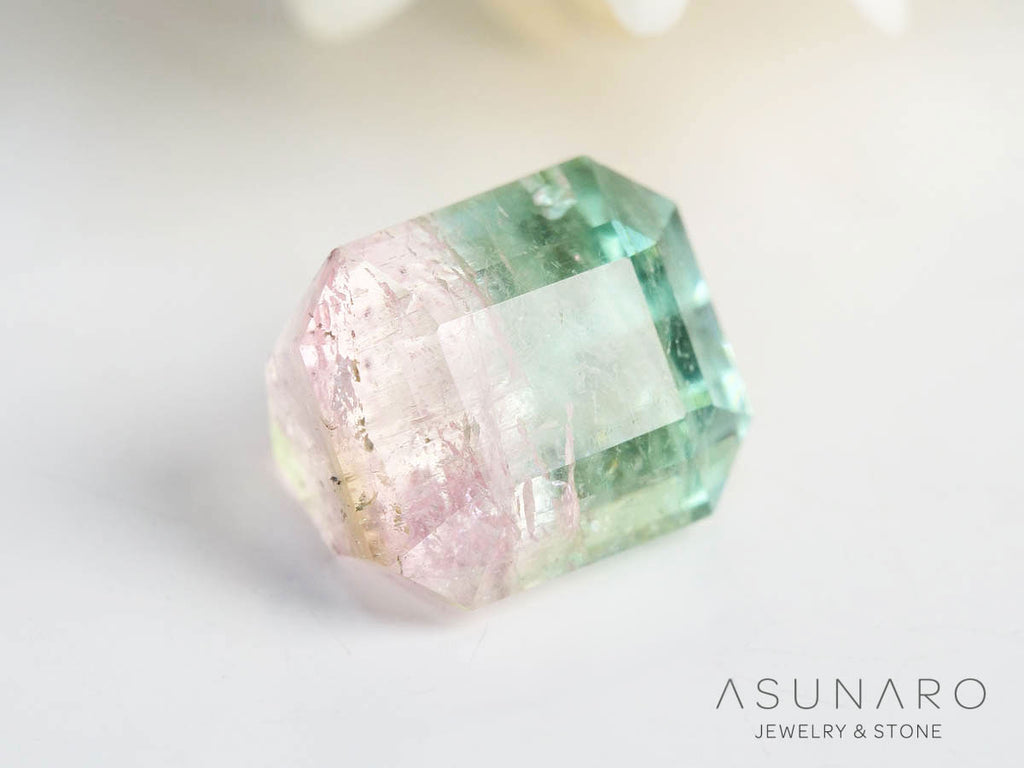 桜餅バイカラートルマリン 　エメラルドカット　アフガニスタン産 　1.17ct【250205-2755】
