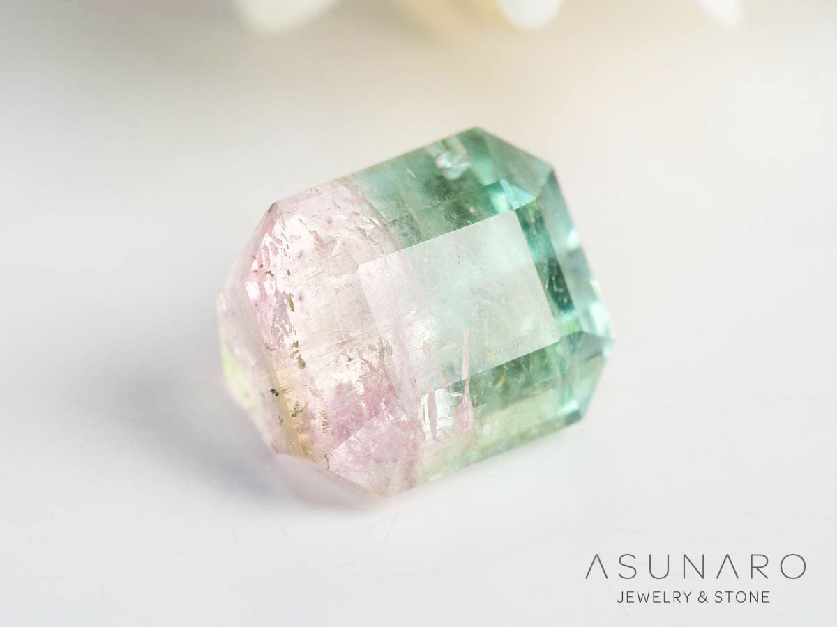 桜餅バイカラートルマリン 　エメラルドカット　アフガニスタン産 　1.17ct【250205-2755】