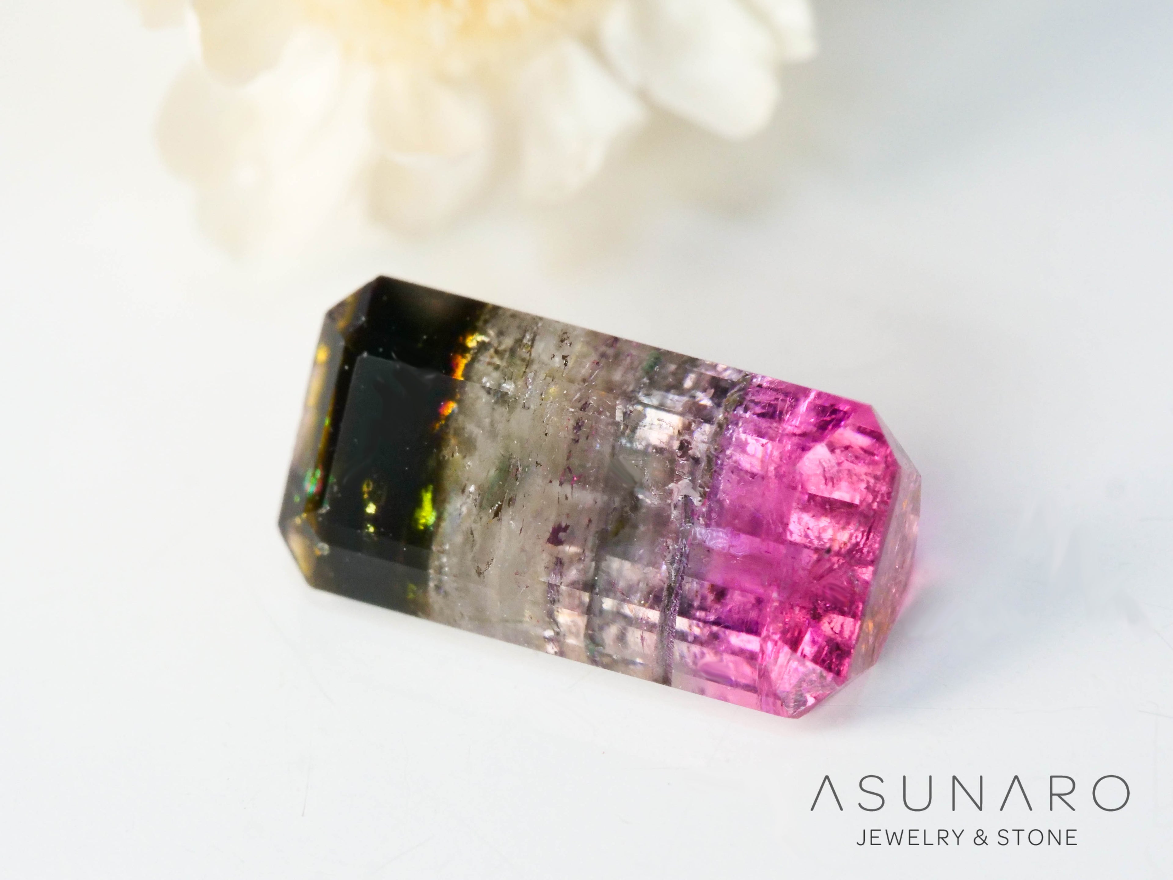 パーティーカラードトルマリン　エメラルドカット　アフガニスタン産　1.42ct【250313-2782】