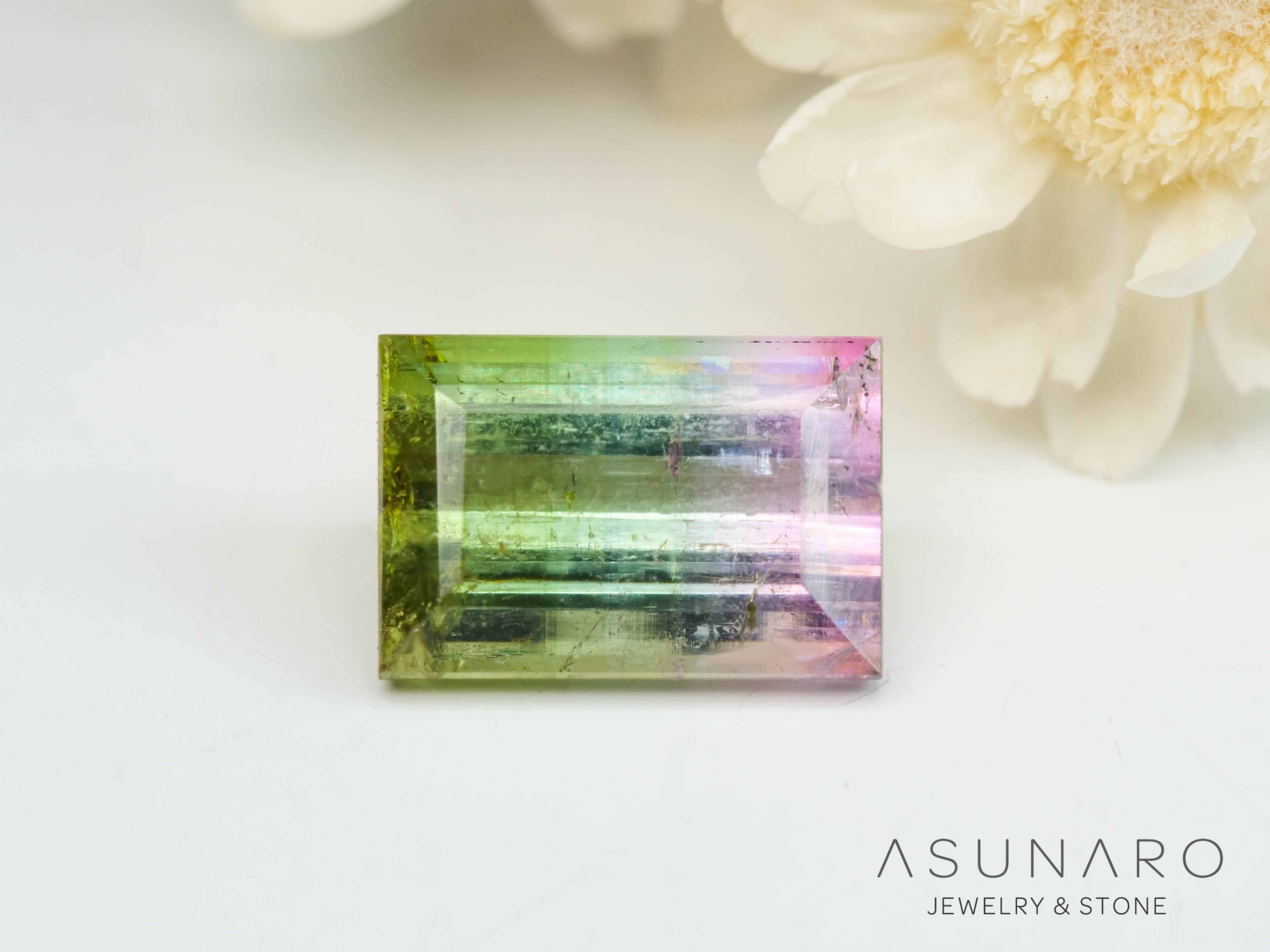 桜餅バイカラートルマリン　スクエアカット　アフガニスタン産　0.85ct【250409-2839】