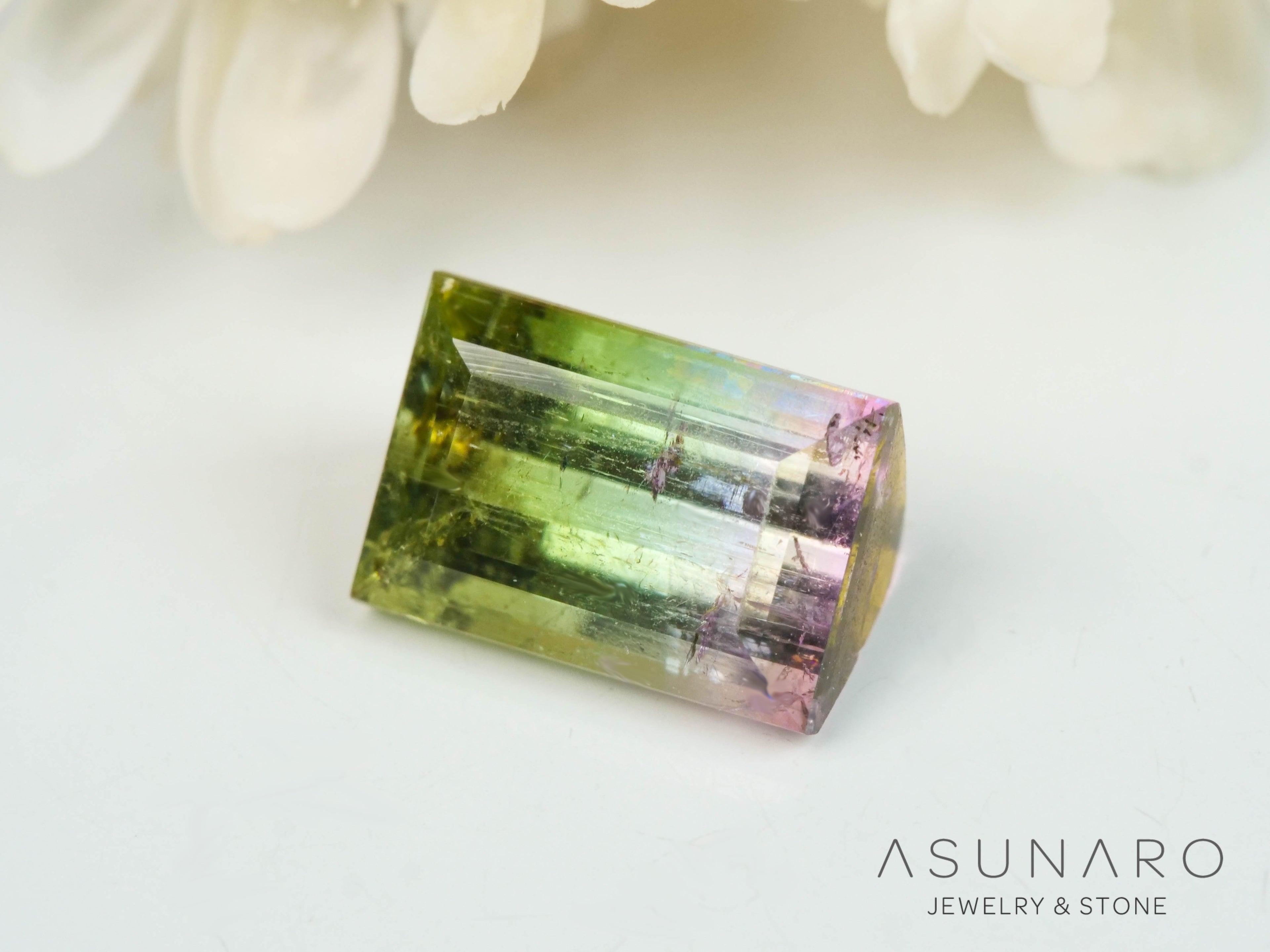 桜餅バイカラートルマリン　スクエアカット　アフガニスタン産　0.85ct【250409-2839】