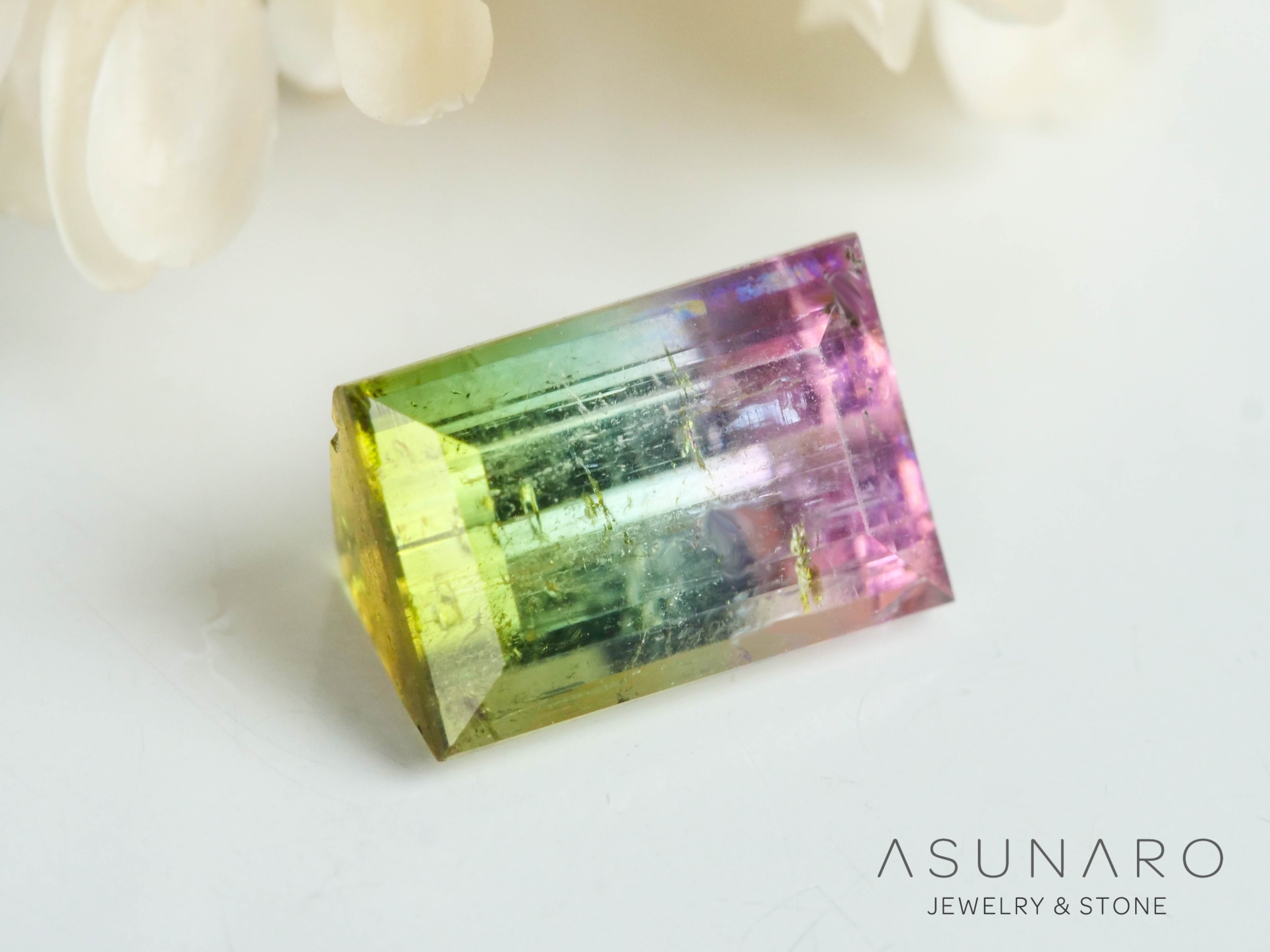 桜餅バイカラートルマリン スクエアカット アフガニスタン産 0.85ct