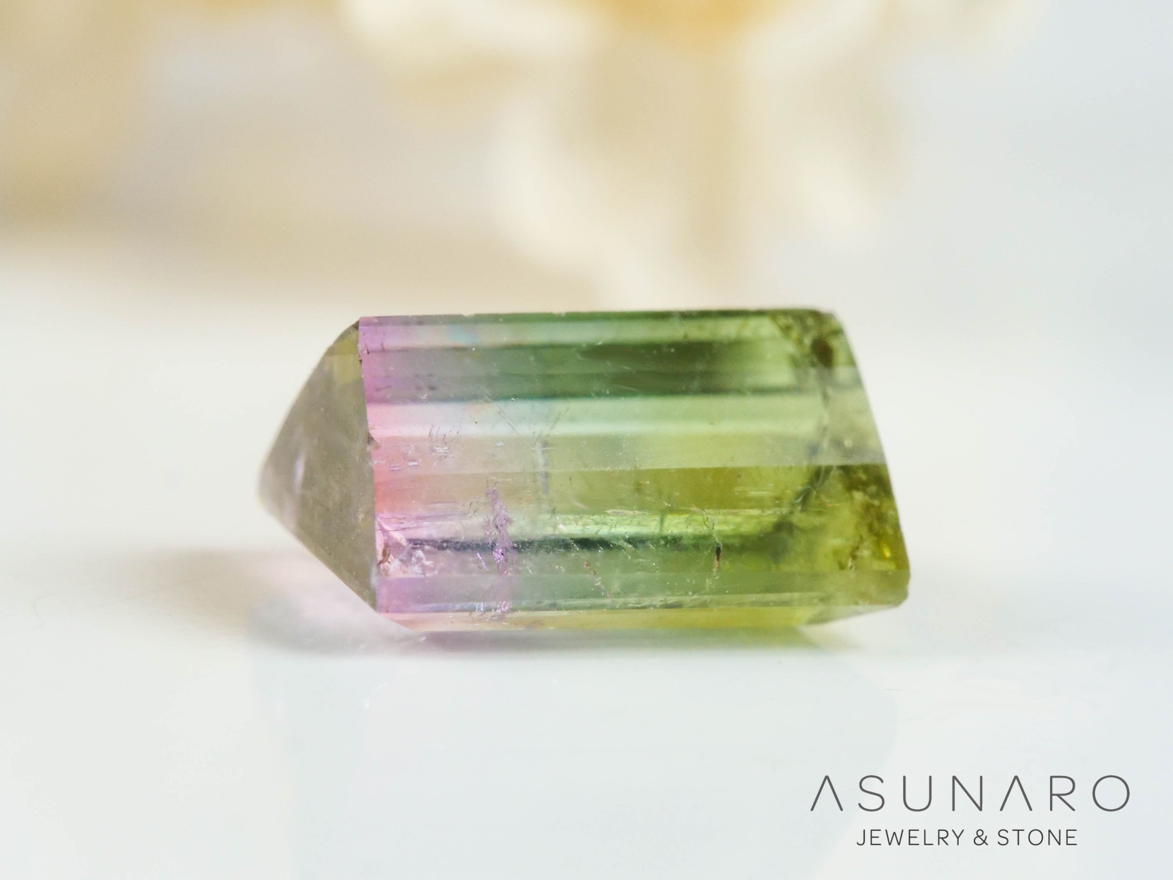 桜餅バイカラートルマリン　スクエアカット　アフガニスタン産　0.85ct【250409-2839】