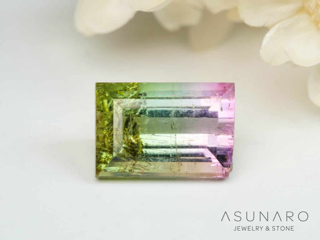 桜餅バイカラートルマリン　スクエアカット　アフガニスタン産　0.83ct【250409-2840】