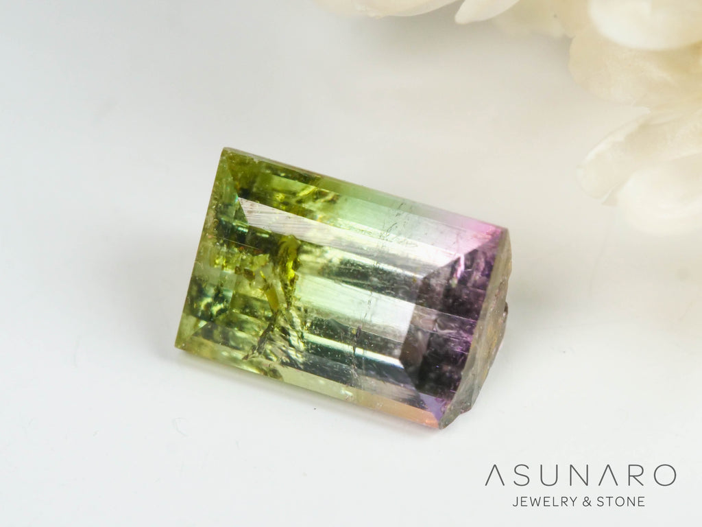 桜餅バイカラートルマリン　スクエアカット　アフガニスタン産　0.83ct【250409-2840】