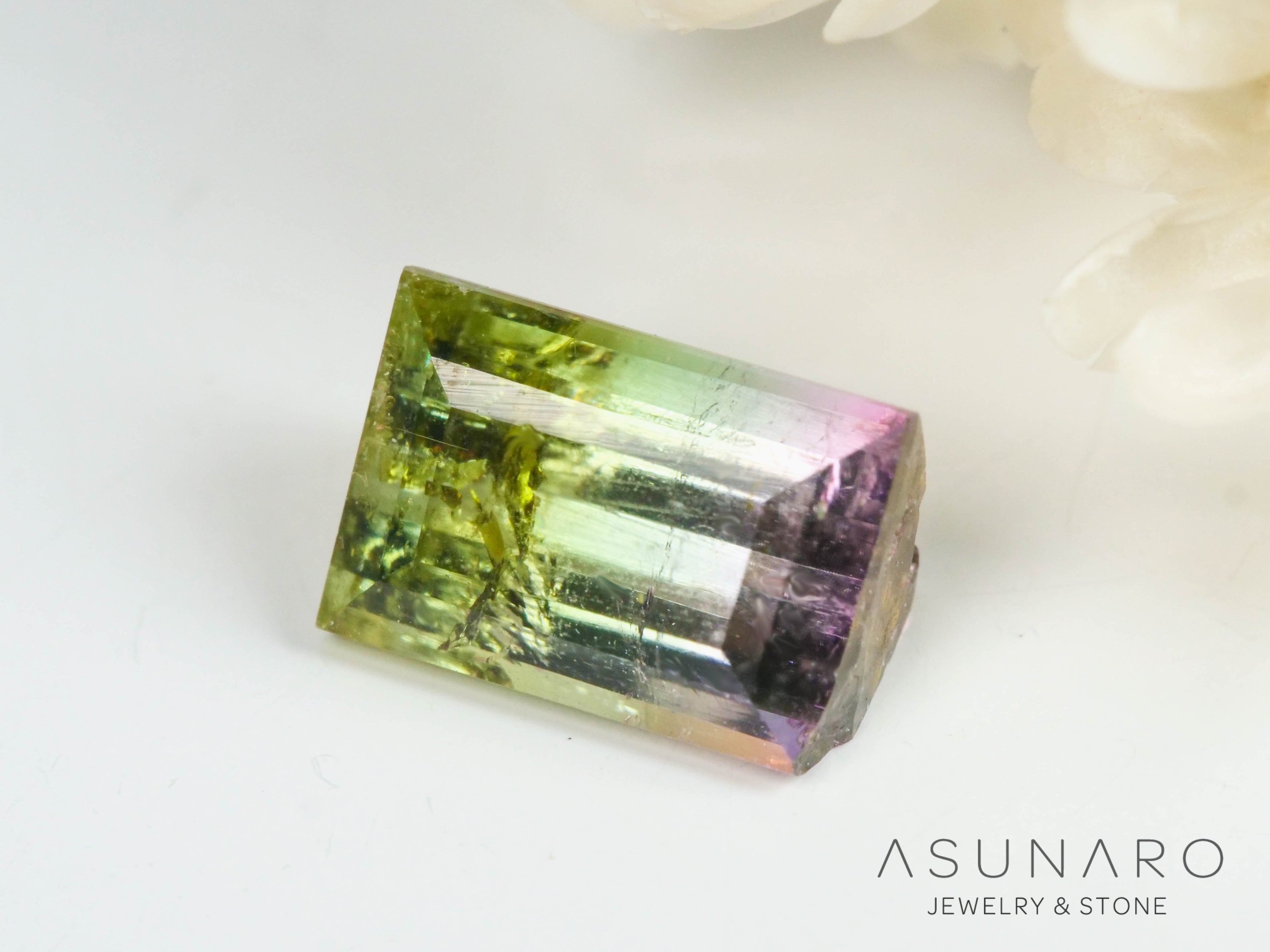 桜餅バイカラートルマリン　スクエアカット　アフガニスタン産　0.83ct【250409-2840】