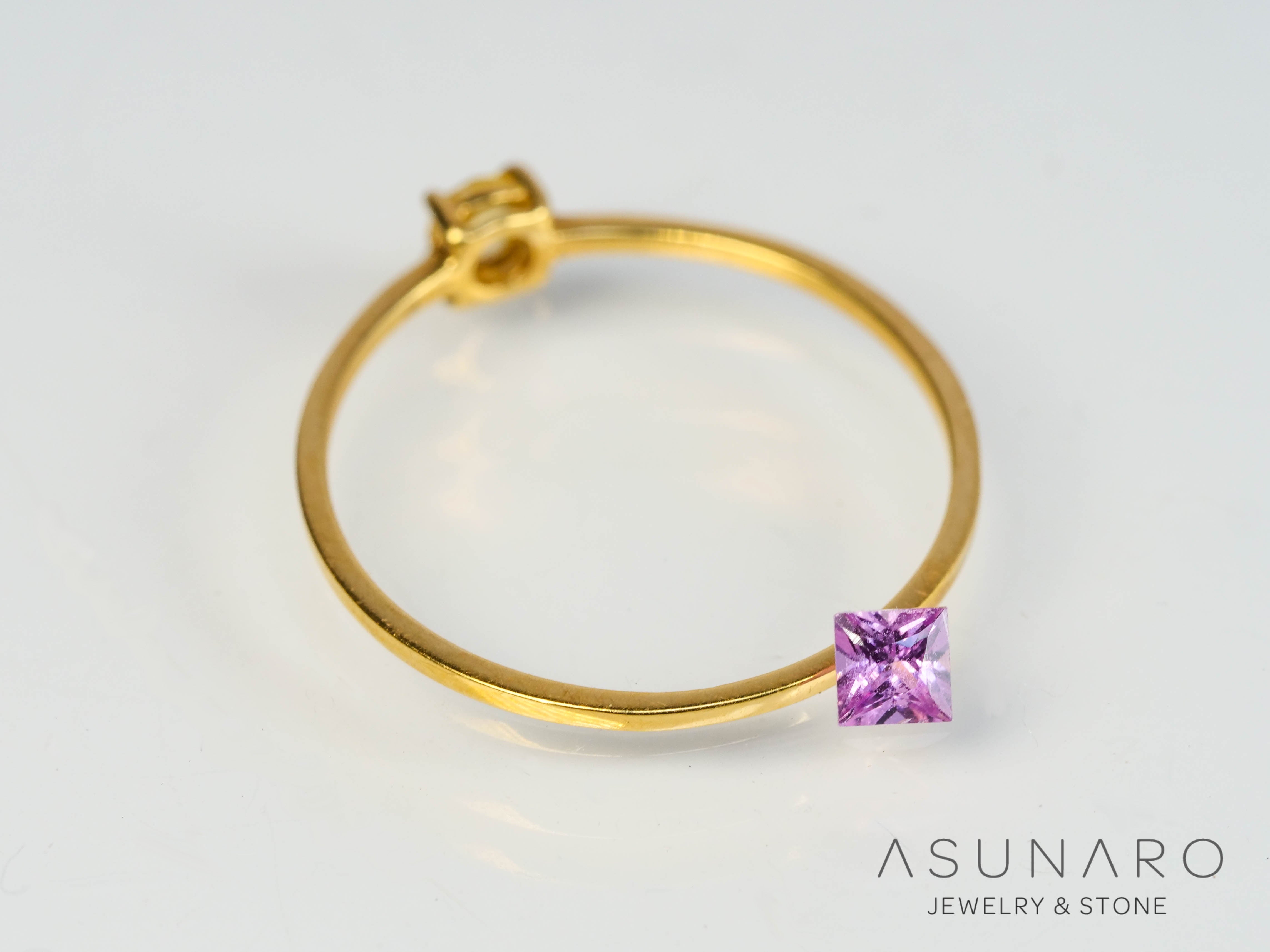パパラチアサファイア プリンセスカット スリランカ産 ソ付き 0.18ct
