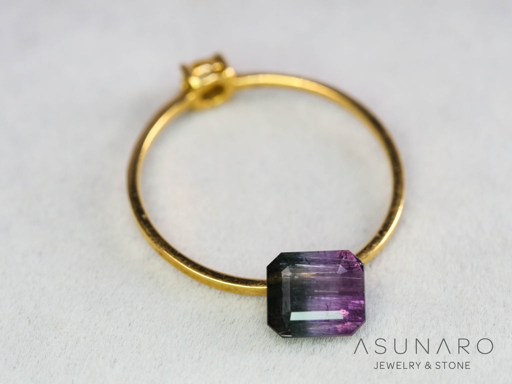 パープルバイカラートルマリン　エメラルドカット　アフガニスタン産　0.94ct【251121-3016】