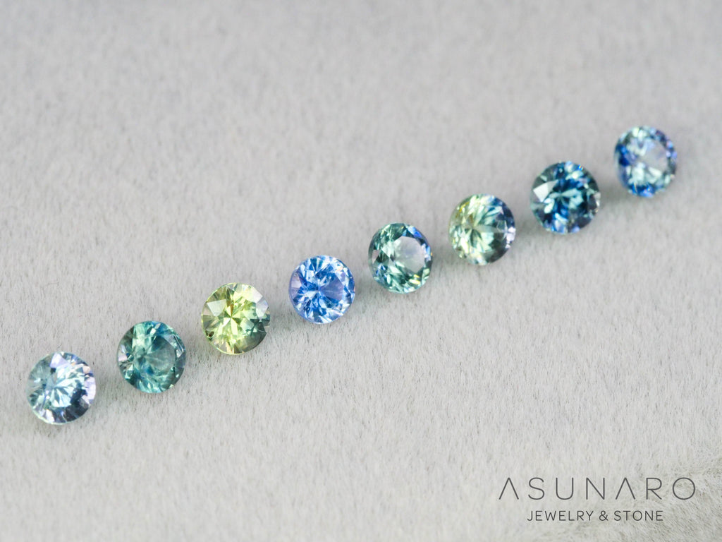 【8個セット】ニュアンスバイカラー　モンタナサファイア ラウンド ハフエタセット スリランカ産　3.1～3.2mm 8個セット 【251204-2832】