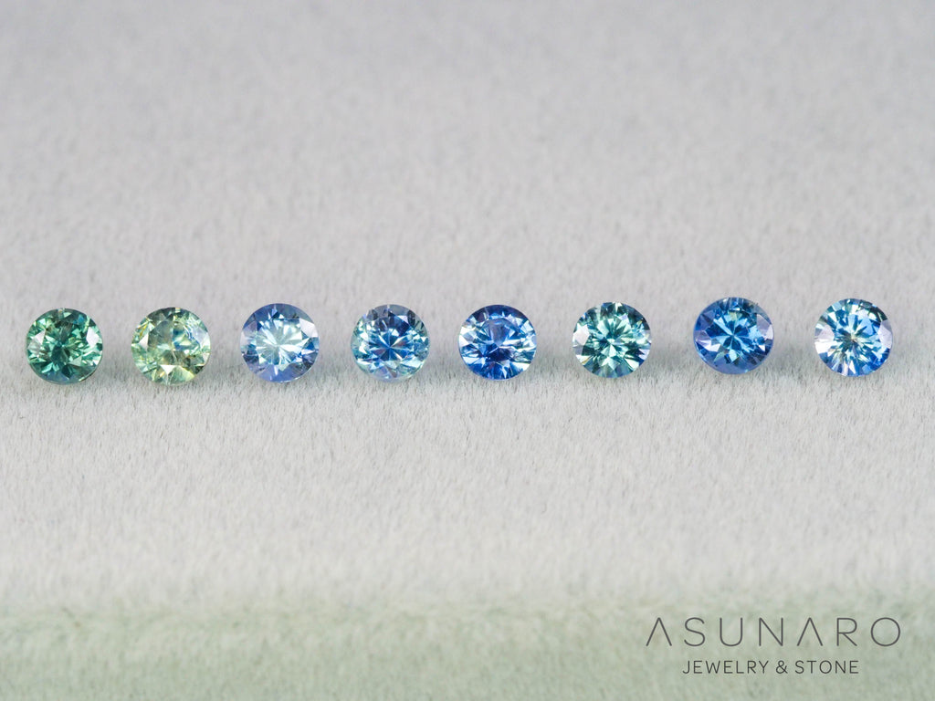 【8個セット】ニュアンスバイカラー　モンタナサファイア ラウンド ハフエタセット スリランカ産　3.1～3.2mm 8個セット 【251204-2833】