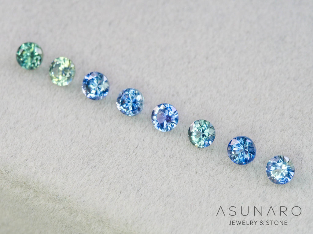 【8個セット】ニュアンスバイカラー　モンタナサファイア ラウンド ハフエタセット スリランカ産　3.1～3.2mm 8個セット 【251204-2833】