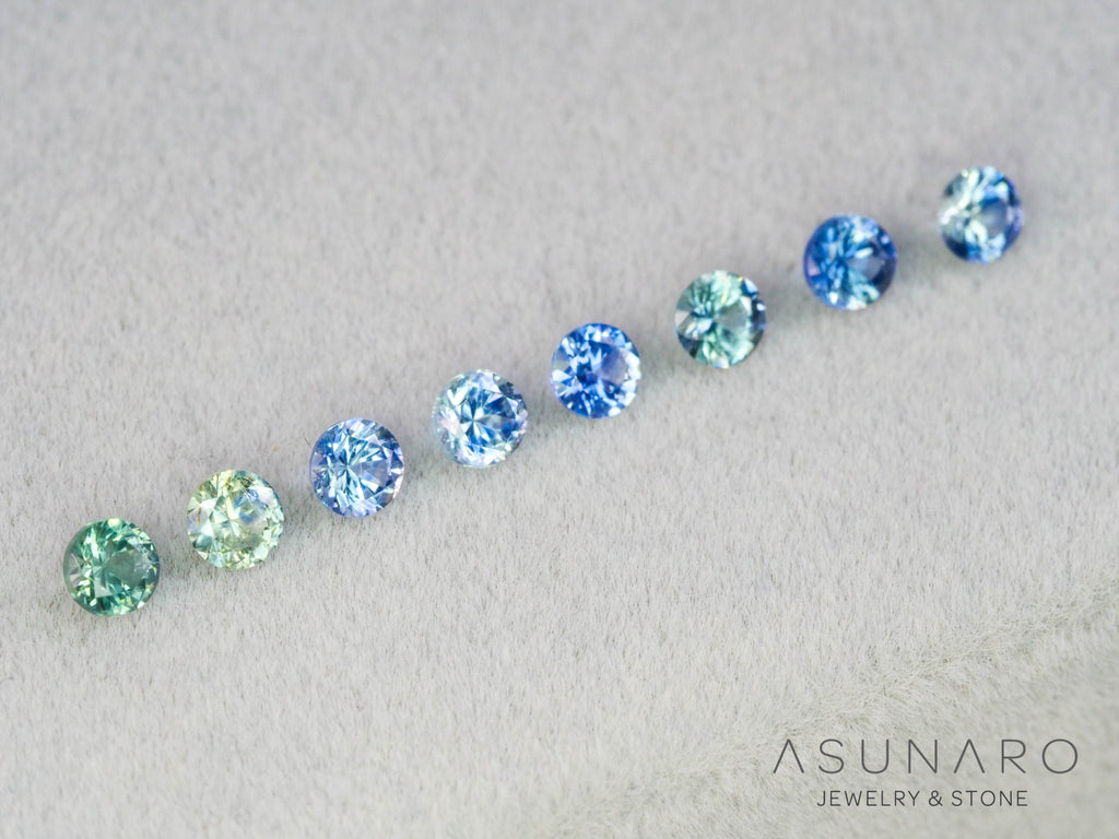 【8個セット】ニュアンスバイカラー　モンタナサファイア ラウンド ハフエタセット スリランカ産　3.1～3.2mm 8個セット 【251204-2833】
