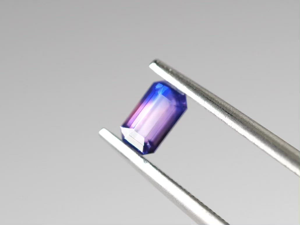 バイカラーサファイア エメラルドカット スリランカ産0.45ct【bs210703-426】