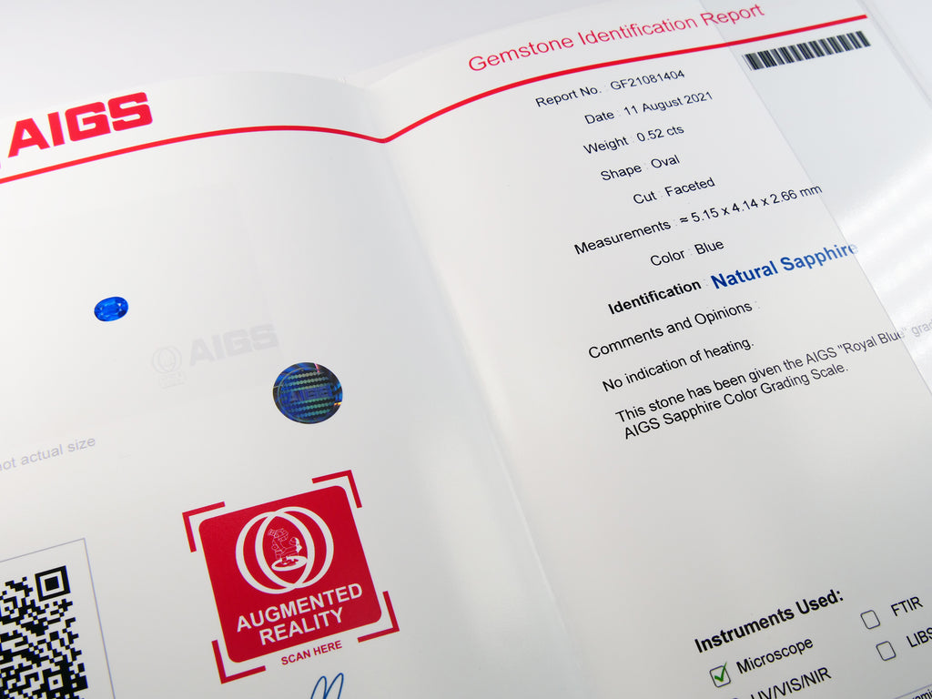 非加熱ロイヤルブルーサファイア 　オーバルカット スリランカ産　0.52ct　AIGS鑑別書付【220104-276】
