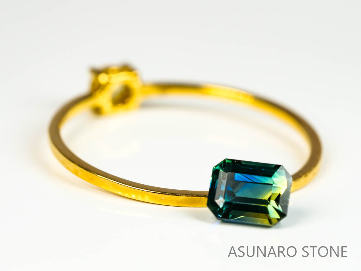 バイカラーサファイア 　エメラルドカット　 スリランカ産　0.72ct【220117-585】