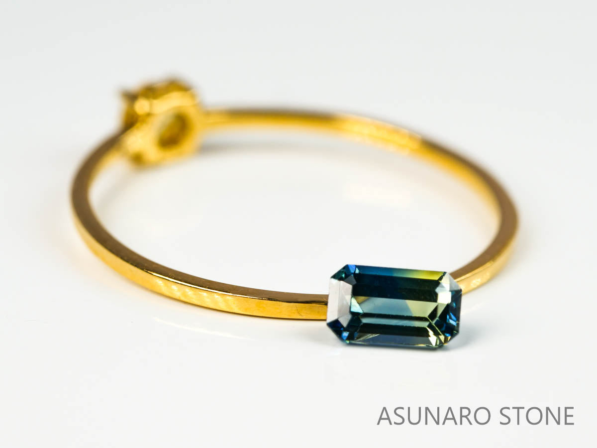 バイカラーサファイア 　エメラルドカット　 スリランカ産　0.38ct【220202-602】