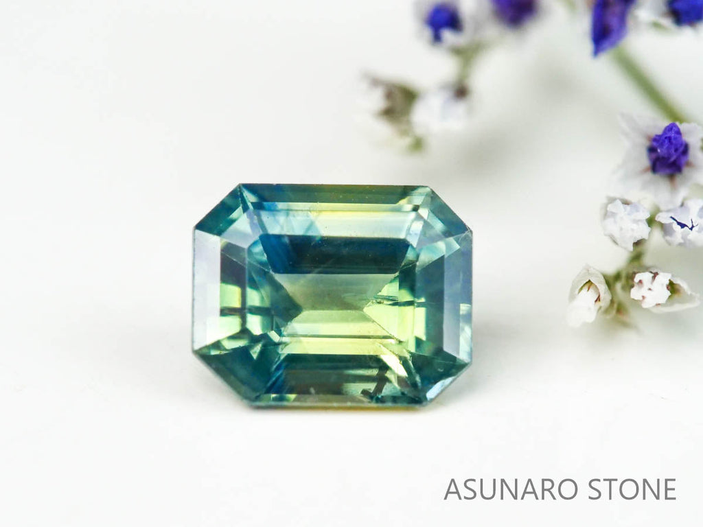 バイカラーサファイア 　エメラルドカット　 スリランカ産　0.48ct【221017-1153】