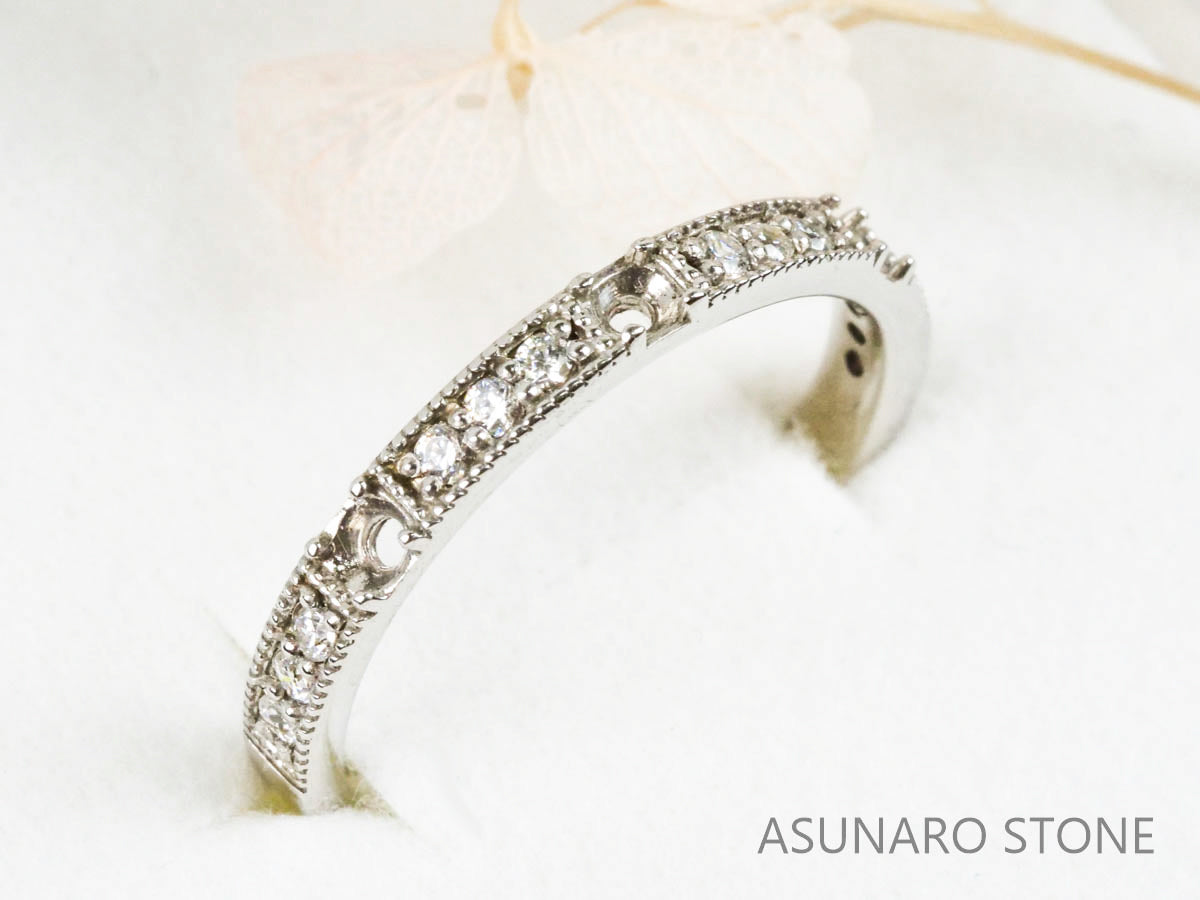 【お仕立て用】空枠番号：499G　2.2-2.4mm用　リング枠　ハーフエタニティ【オーダージュエリー用】hpv