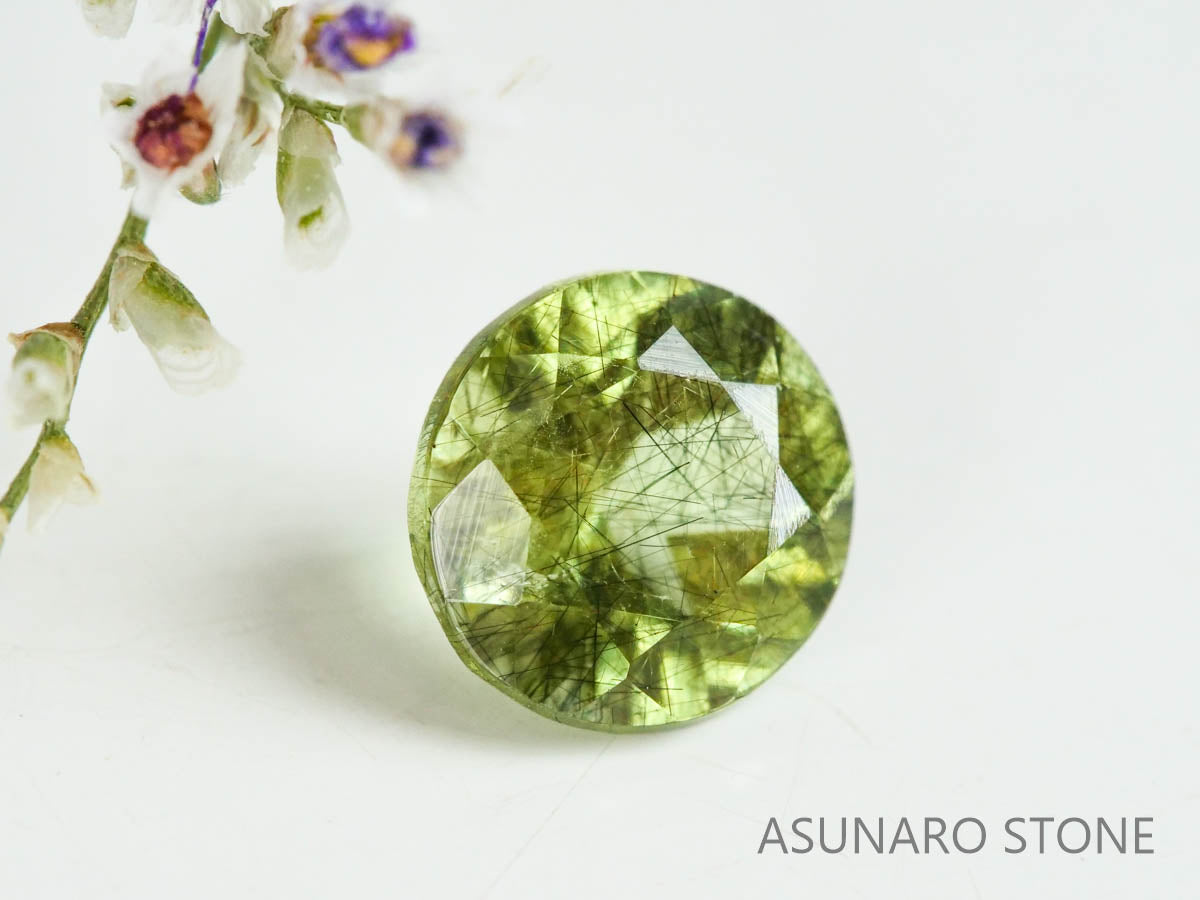 ルドウィジャイトインペリドット（ルチルペリドット）　ラウンドカット　パキスタン産   0.73ct【221226-1337】
